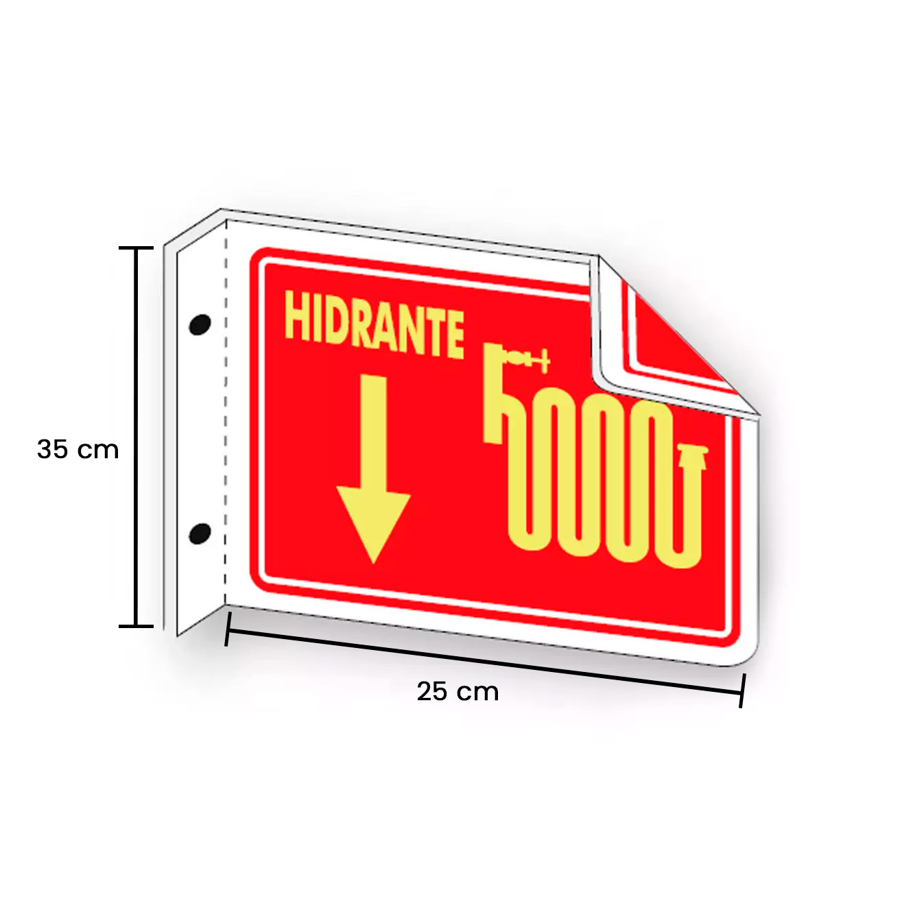 Señalética Hidrante Tipo Bandera 2 medidas de una señal hidrante del tipo bandera S00018-02